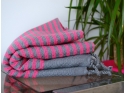 Ziwane Honeycomb Fouta Towel Raspberry Striped Concrete Gray