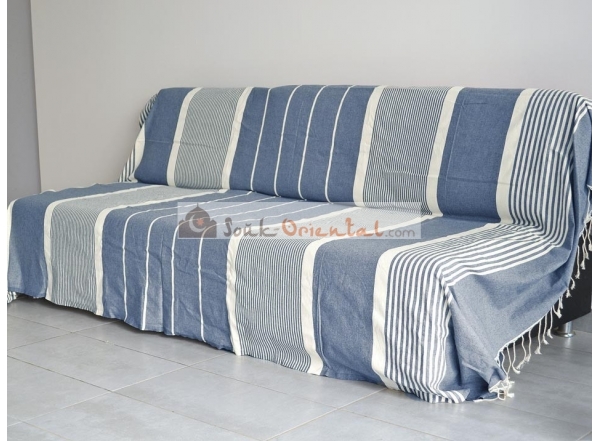 Throw sofa / bed Fouta XXL Turquoise striped Ivory